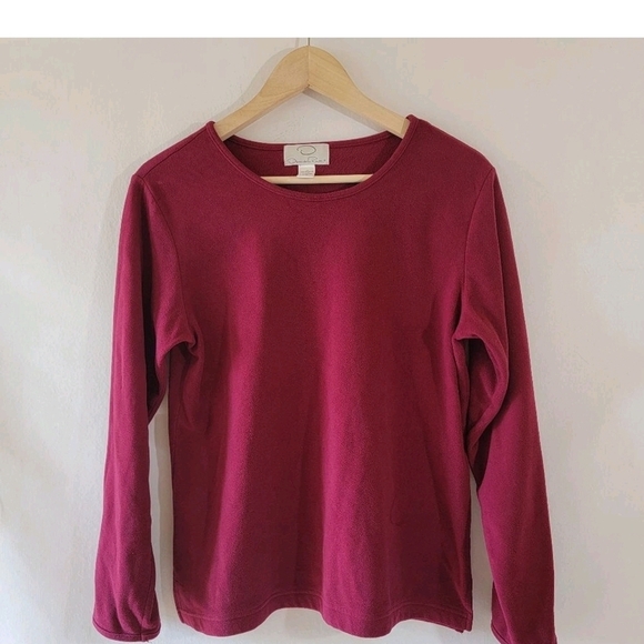 Oscar de la Renta Burgundy Long Sleeve Tee - Picture 1 of 6
